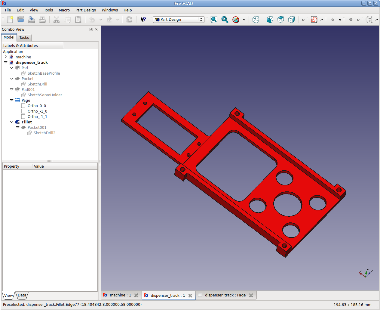 Csokoládé adagoló automata alkatrész a tervezőprogramban
(FreeCAD)