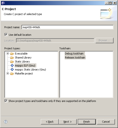 MSP430 fejlesztés Eclipse-el: új
projekt
