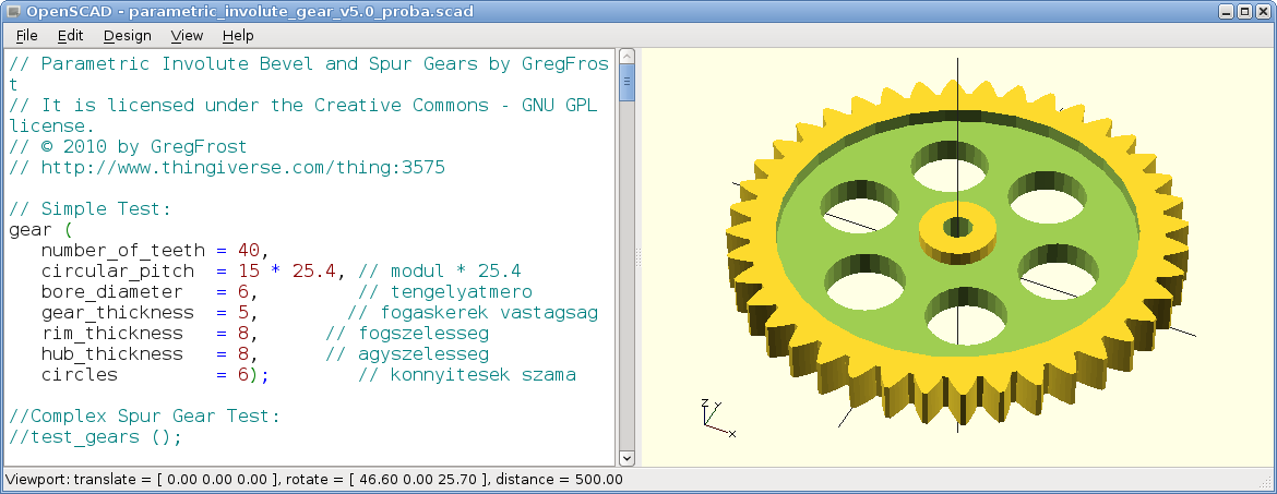 Fogaskerék
OpenSCAD-ben